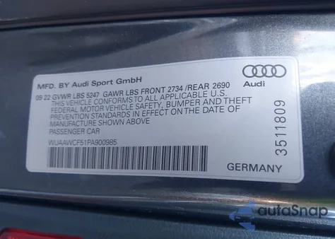 2023 Audi Rs 5 Sportback Tfsi Quattro Tiptronic z USA, uszkodzony, nr VIN WUAAWCF51PA900985